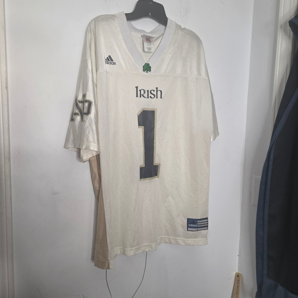 Adidas Notre Dame Fighting Irish Football Jersey White Gold Mens Large #1